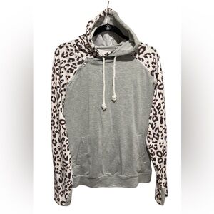 ❌TRADED❌ Gray Hoodie with Leopard Print Sleeves